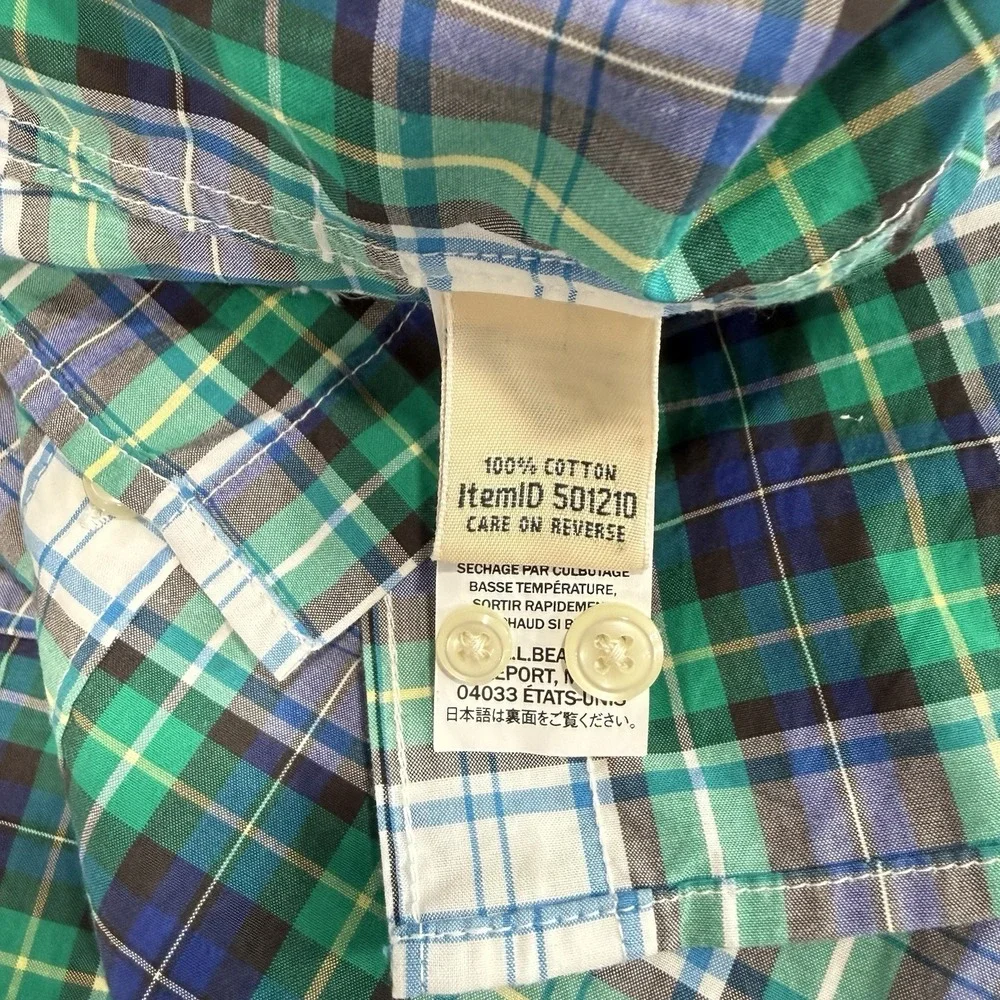 LL Bean Green Blue‎ Plaid Cotton Poplin Button Up Shirt Size XS